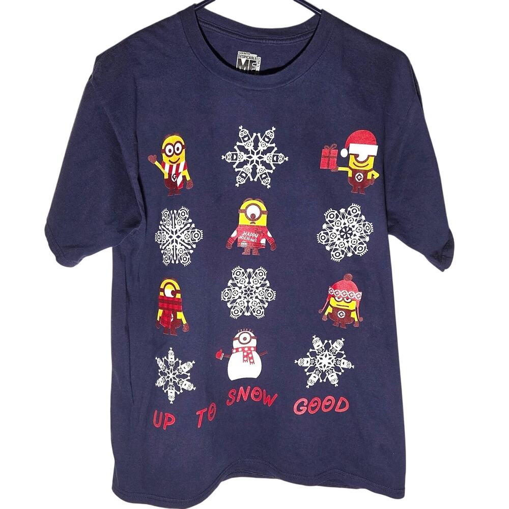 Get Festive! Men's Large Navy Minions Christmas T-Shirt